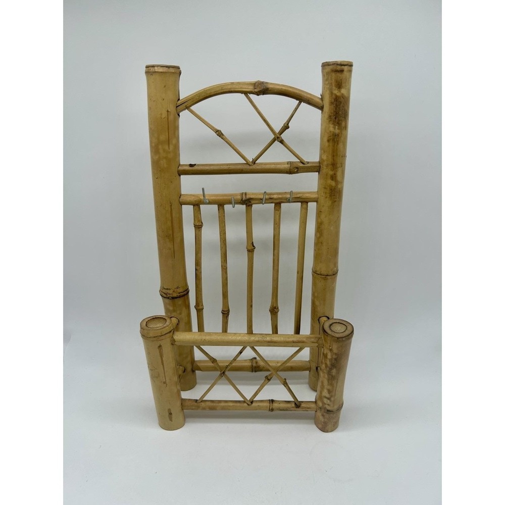 Vintage Bamboo Mail & Key Holder Entry Way Boho Natural Wall Decor